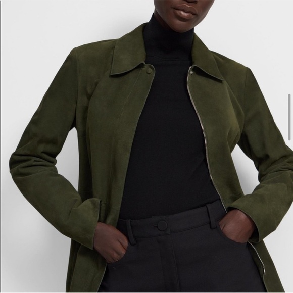 Theory Gloss Lamb Suede Belted Zip Up Utility Jacket Size 4 - Picture 12 of 15